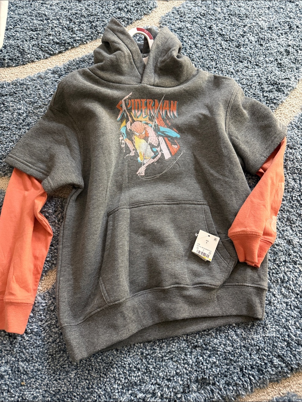 Marvel Gray Hoodie with Coral and Teal Graphic